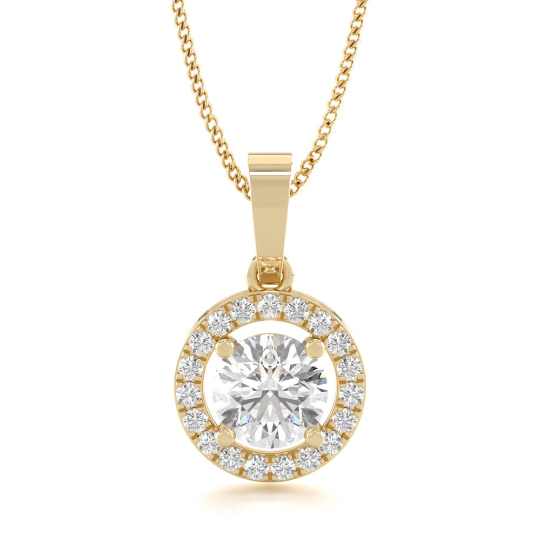 Lab Diamond Halo Necklace In 18K Gold