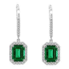 0.25Ct Lab Grown Diamond Emerald Dangle Drop Earrings in Silver