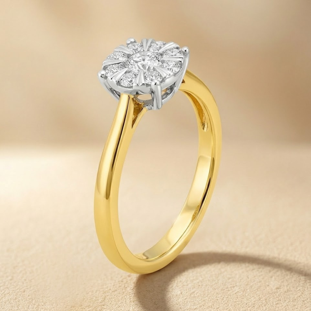 0.25ct Lab Grown Diamond Illusion Cluster Solitaire Ring in 9K Yellow Gold