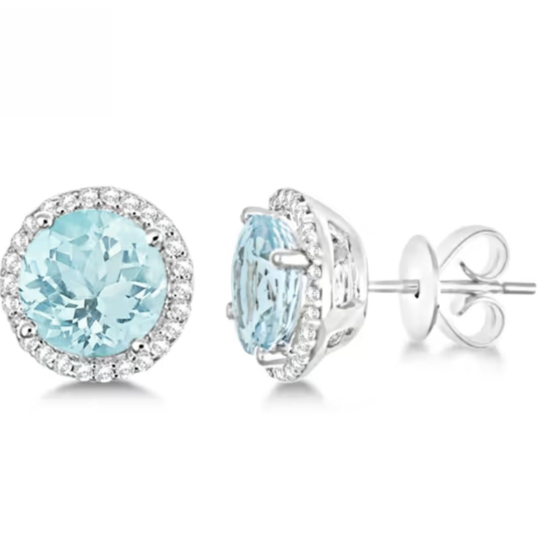 0.69ct Aquamarine Diamond Halo Earrings In White Gold