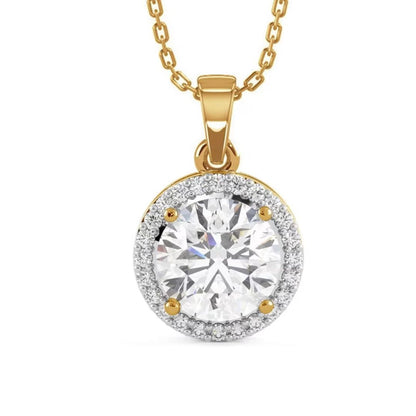 0.71ct Lab Diamond Halo Pendant Necklace In 18K Gold