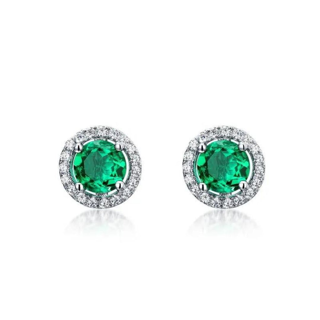 Emerald & Lab Grown Diamond Halo Stud Earrings 0.45ct 9K White Gold