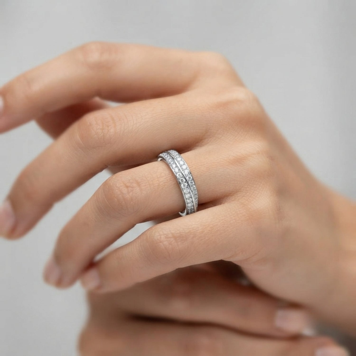 Multirow Pave Twisted Shank Half Eternity Ring in Gold & Platinum