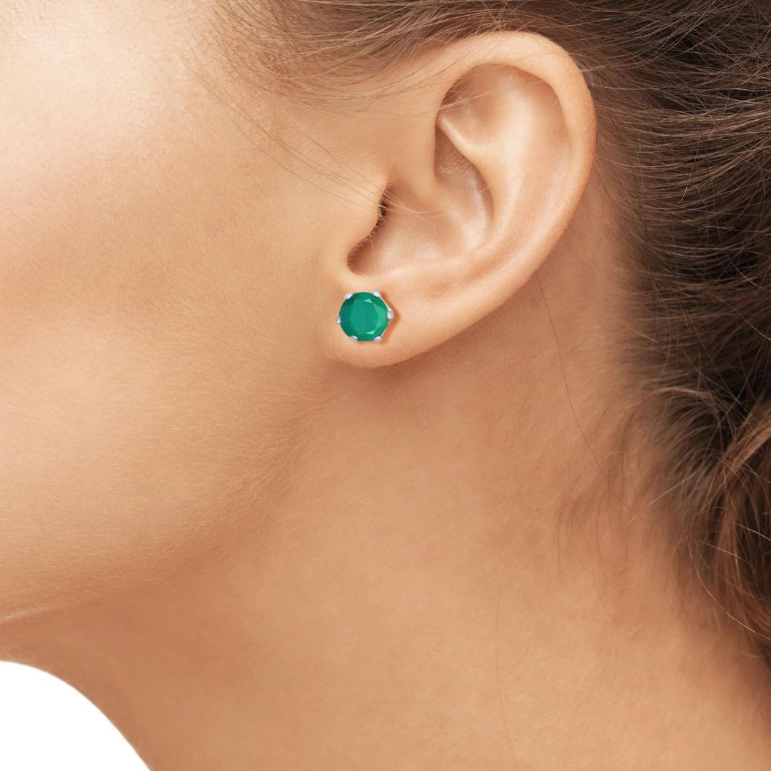 Round Emerald Studs Earrings