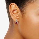 0.30Ct Lab Grown Diamond and Ruby Dangle Drop Earrings in Gold