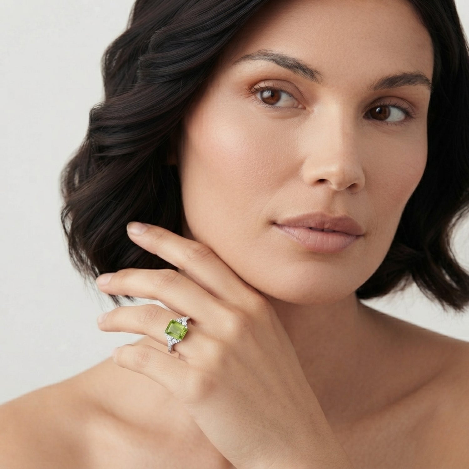Emerald Peridot & Diamond Accented Ring in Gold and Platinum