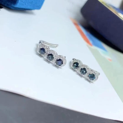 1.50Ct Sapphire Blue and Round Lab Grown Diamond Hoop Earrings in White Gold