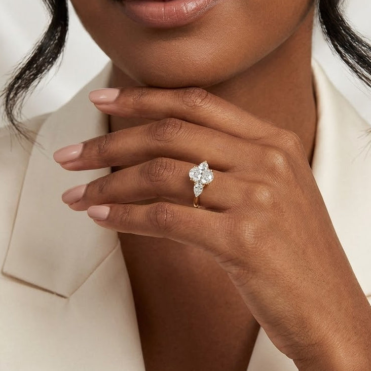 Evoke 3 Stone Oval Cut Lab Diamond Ring 0.50ct in 18K Gold Vermeil