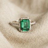 Astra 1.50ct Lab Emerald and Diamond Halo Shoulder Set Octagon Cut Ring in 18K Gold Vermeil