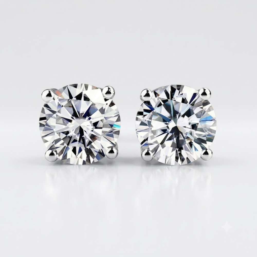 2ct-3ct round solitaire diamond stud earrings in gold.