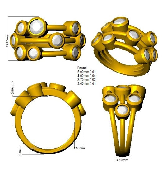 2ct round lab grown diamond bubble ring in 9k yellow gold