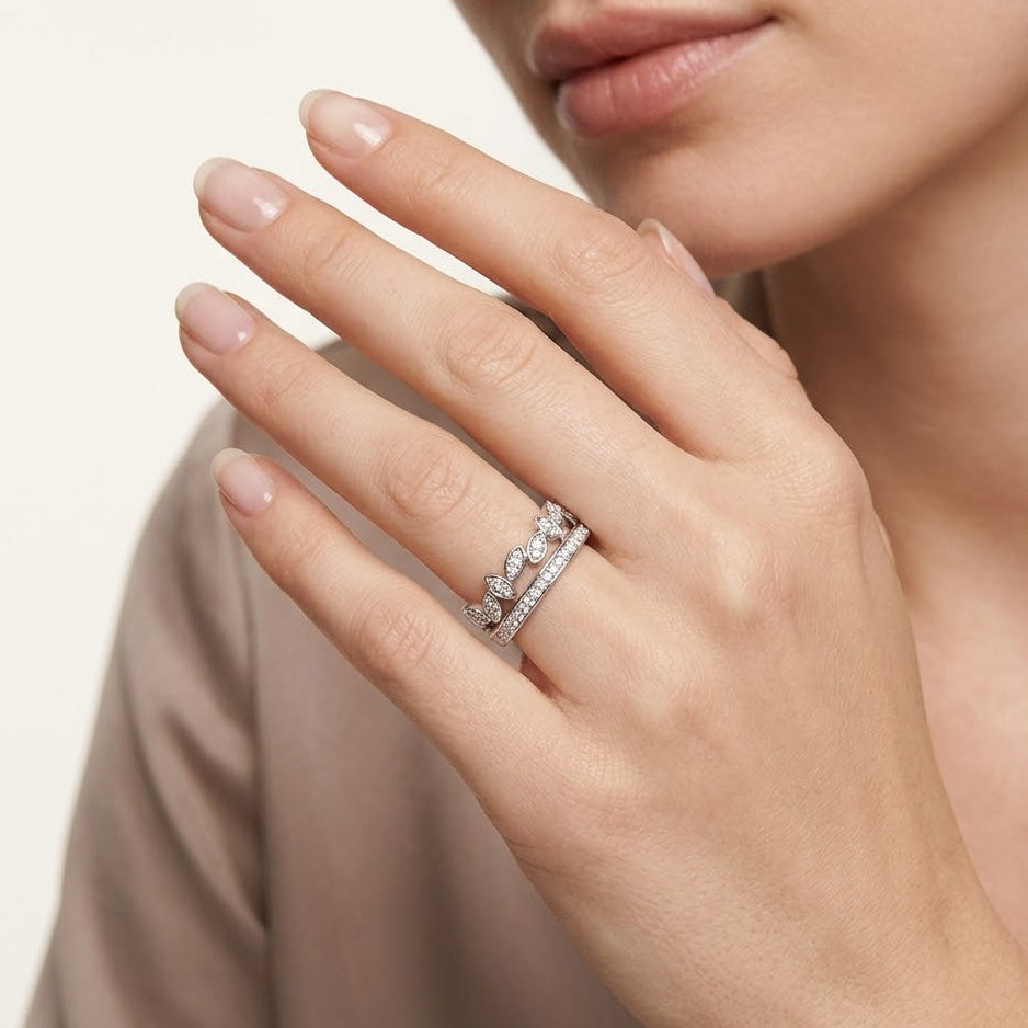 Double Band Stacking Ring with 0.25ct Lab Diamond in 925 Silver