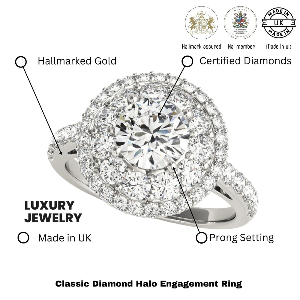 3.00 Carat Lab Grown Round Cut Diamond Halo Ring Forever Love Gift