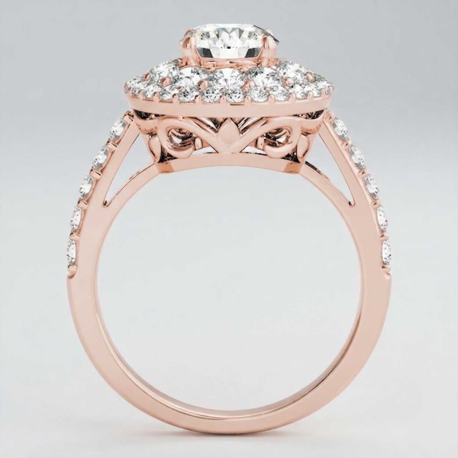 3.00 Carat Lab Grown Round Cut Diamond Halo Ring Platinum UK Made