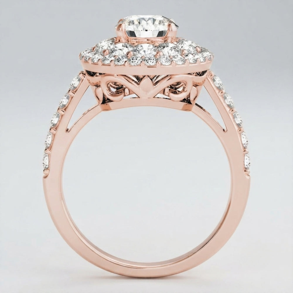 3.00 Carat Lab Grown Round Cut Diamond Halo Ring Platinum UK Made