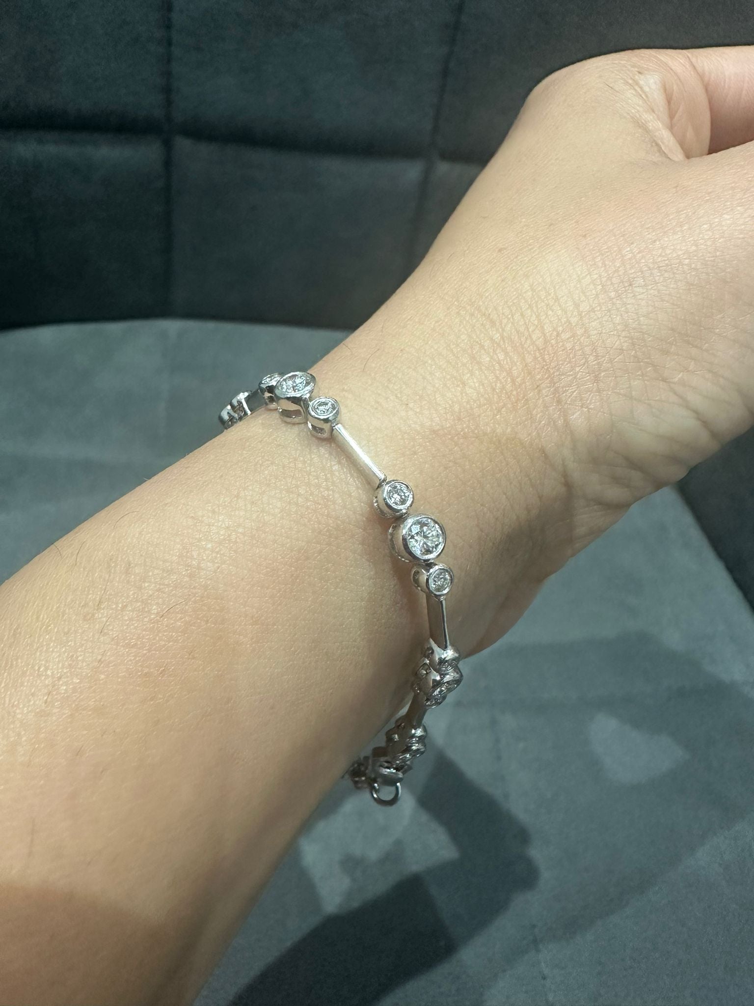 3.00 Carat Round Cut Bezel Set Natural Diamond Bracelet in 9K White Gold | UK Hallmarked