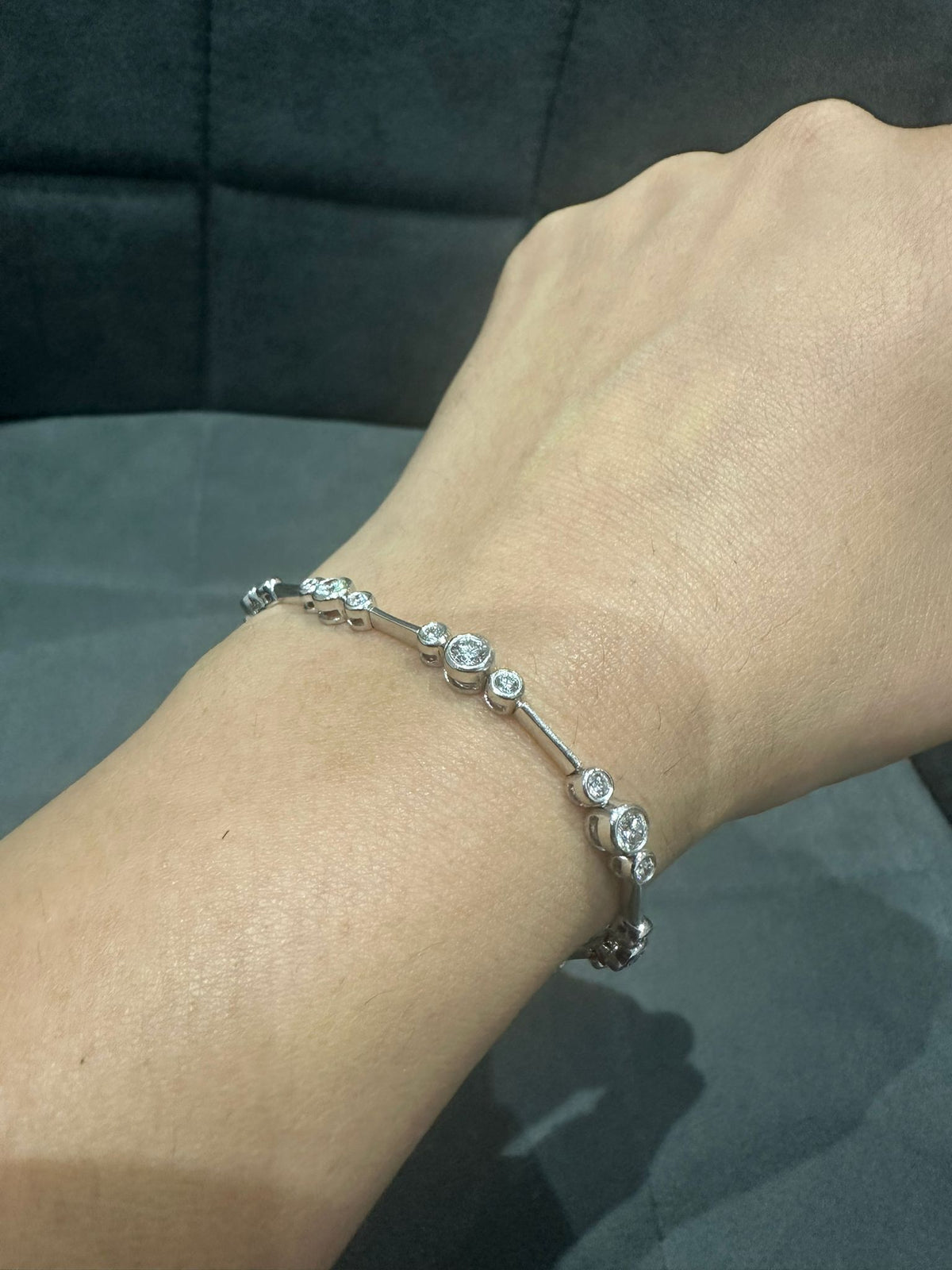 3.00 Carat Round Cut Bezel Set Natural Diamond Bracelet in 9K White Gold | UK Hallmarked