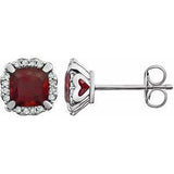 Mozambique Garnet & Diamond Cushion Halo Stud Earrings in Gold and Platinum