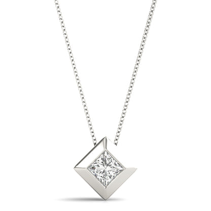 Princess-Cut Diamond Geometric Bezel Set Pendant Necklace