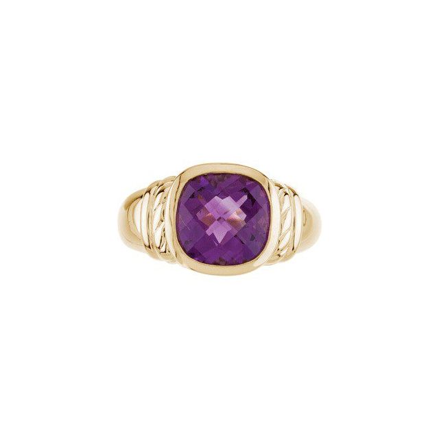 Cushion Amethyst Solitaire Ring in Yellow Gold