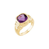 Cushion Amethyst Solitaire Ring in Yellow Gold