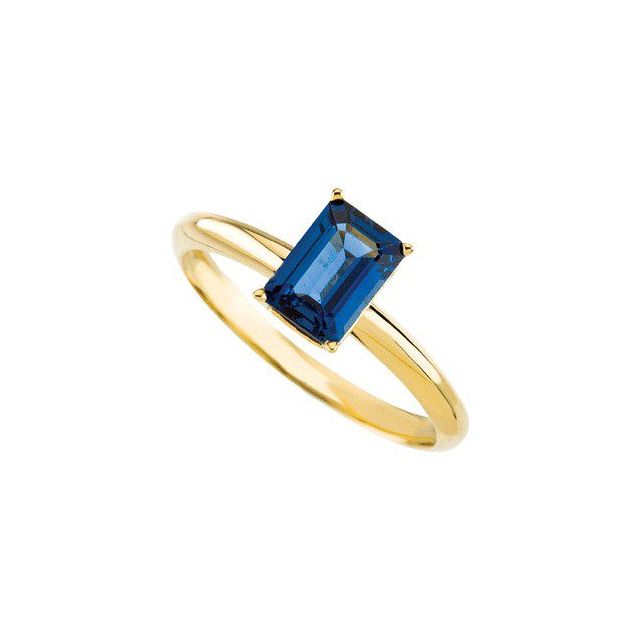 Emerald Blue Sapphire Solitaire Ring in Yellow Gold