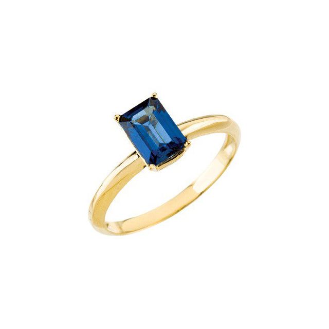 Emerald Blue Sapphire Solitaire Ring in Yellow Gold