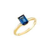 Emerald Blue Sapphire Solitaire Ring in Yellow Gold