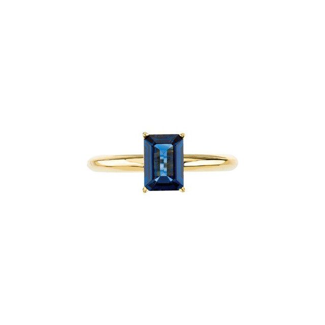 Emerald Blue Sapphire Solitaire Ring in Yellow Gold