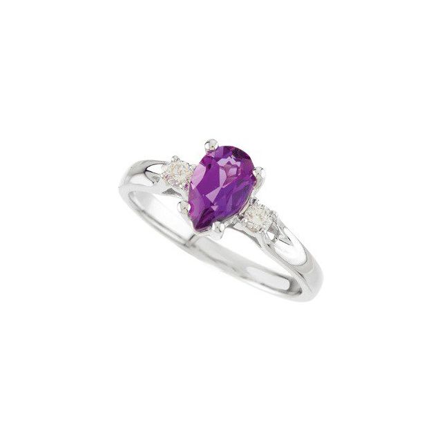 Pear Amethyst Three Stone Ring with Diamond Accents in White Gold