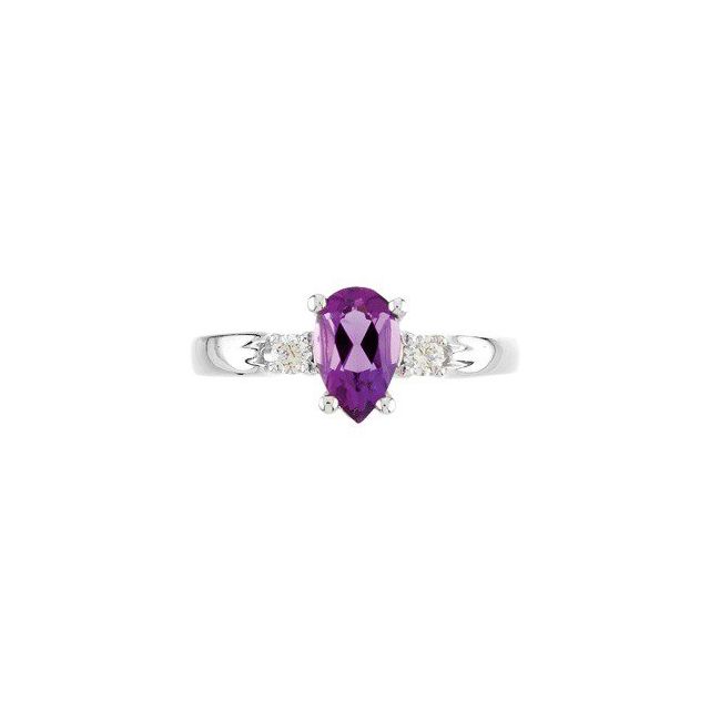 Pear Amethyst Three Stone Ring with Diamond Accents in White Gold