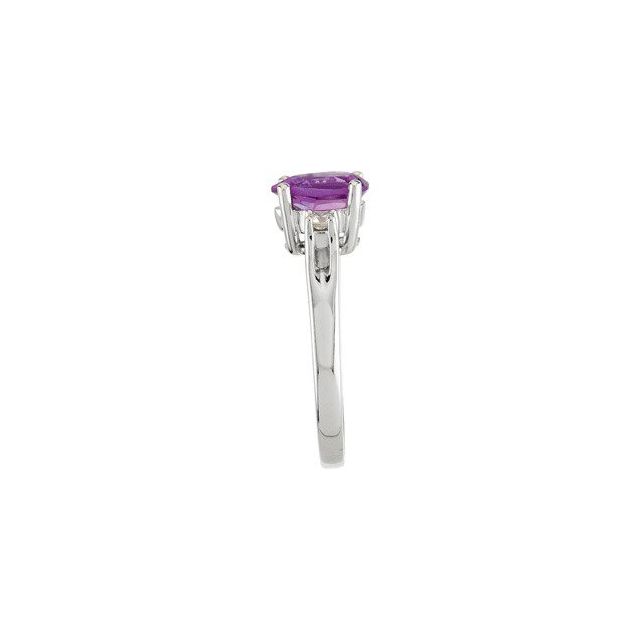 Pear Amethyst Three Stone Ring with Diamond Accents in White Gold