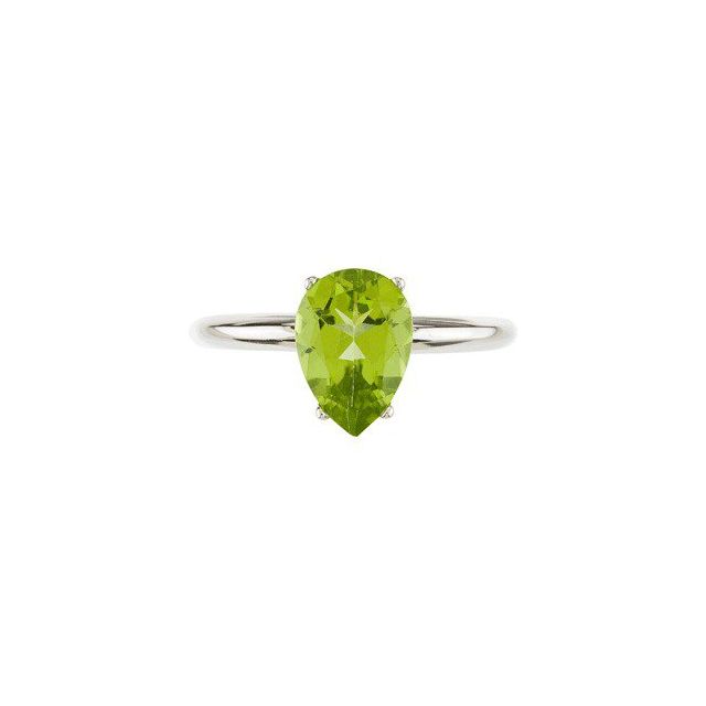 Pear Peridot Solitaire Ring in White Gold