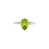 Pear Peridot Solitaire Ring in White Gold