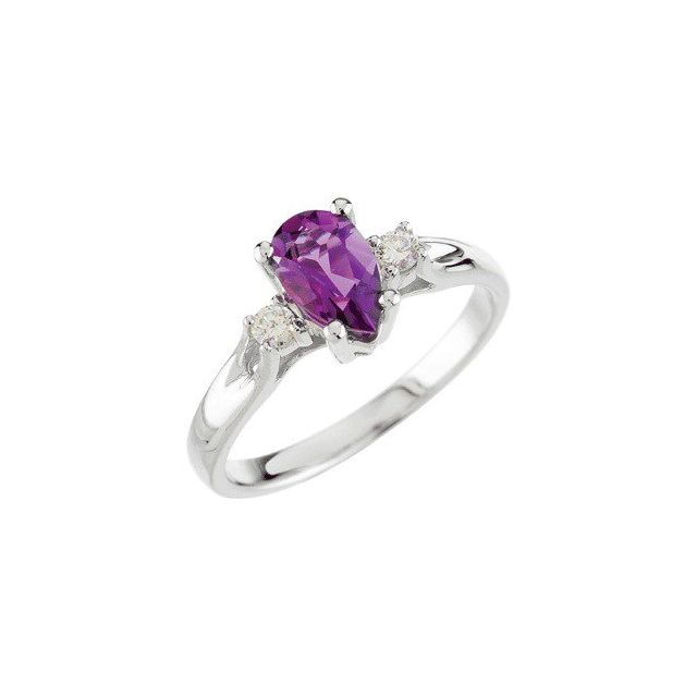 Pear Amethyst Three Stone Ring with Diamond Accents in White Gold