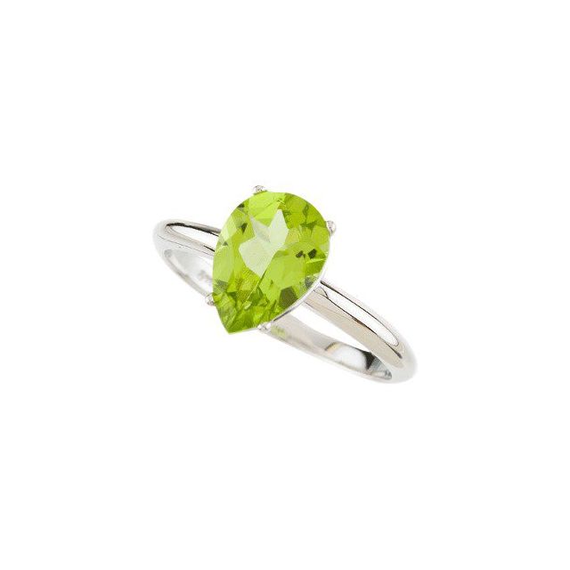 Pear Peridot Solitaire Ring in White Gold