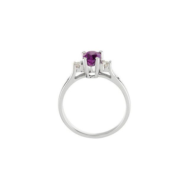 Pear Amethyst Three Stone Ring with Diamond Accents in White Gold