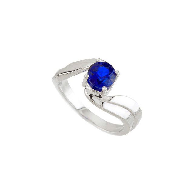 Round Blue Sapphire Solitaire Ring in White Gold
