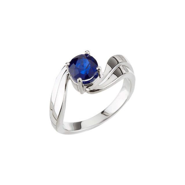 Round Blue Sapphire Solitaire Ring in White Gold