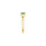 Oval Blue Zircon & Diamond Three Stone Ring in Yellow Gold