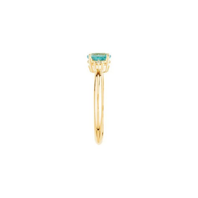 Oval Blue Zircon & Diamond Three Stone Ring in Yellow Gold