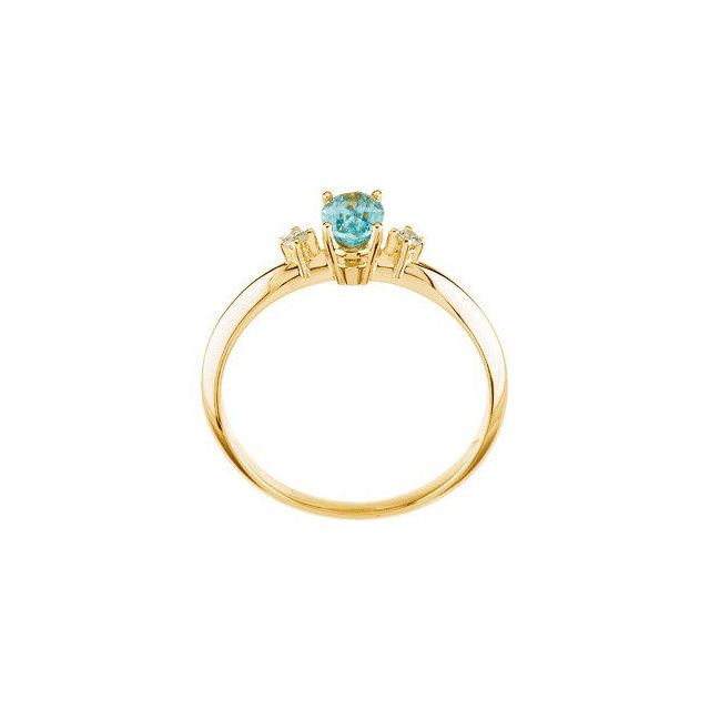 Oval Blue Zircon & Diamond Three Stone Ring in Yellow Gold