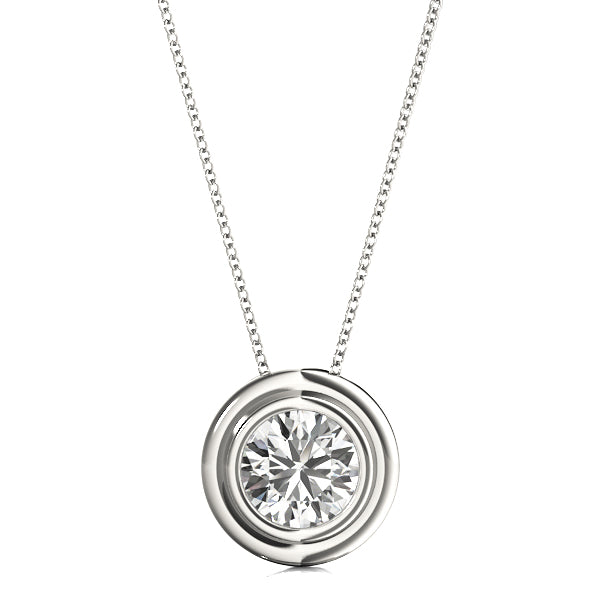 D VVS Lab Grown Round Cut Bezel Set Necklace Pendant