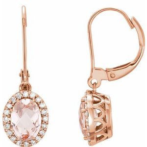 Pink Morganite & Diamond Oval Halo Stud Earrings in Gold and Platinum