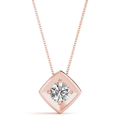 Lab-Grown Round Cut Diamond Square Shape Necklace Pendant.