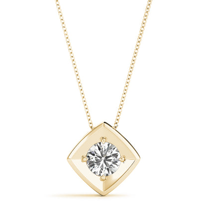 Lab-Grown Round Cut Diamond Square Shape Necklace Pendant.