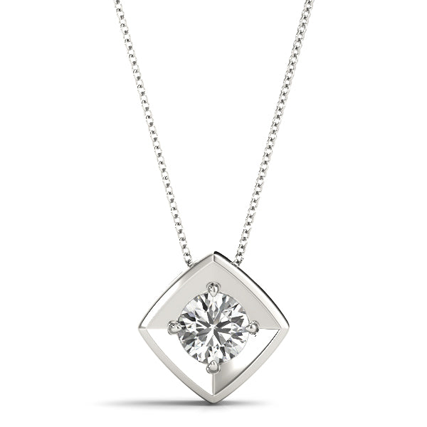 Lab-Grown Round Cut Diamond Square Shape Necklace Pendant.