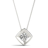 Lab-Grown Round Cut Diamond Square Shape Necklace Pendant.