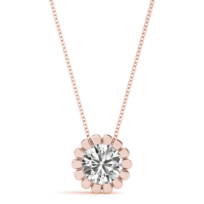 Lab-Grown D-VVS Round Cut Diamond Flower Shape Necklace Pendant.