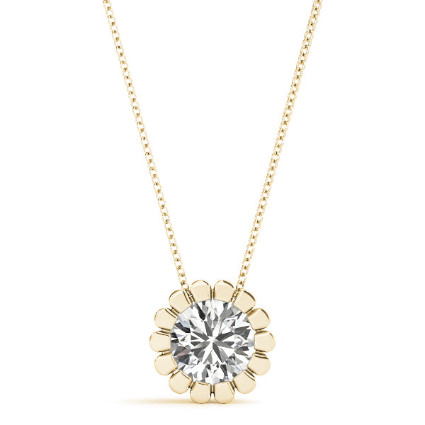 Lab-Grown D-VVS Round Cut Diamond Flower Shape Necklace Pendant.